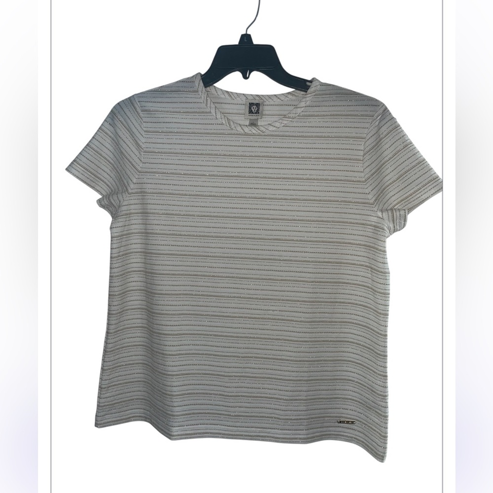 Anne Klein White with Gold stripes Short Sleeve Blouse